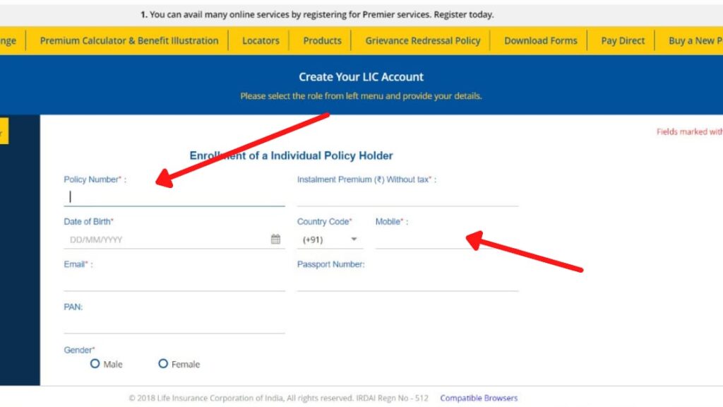enter lic policy details