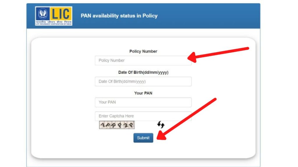 enter policy and pan details