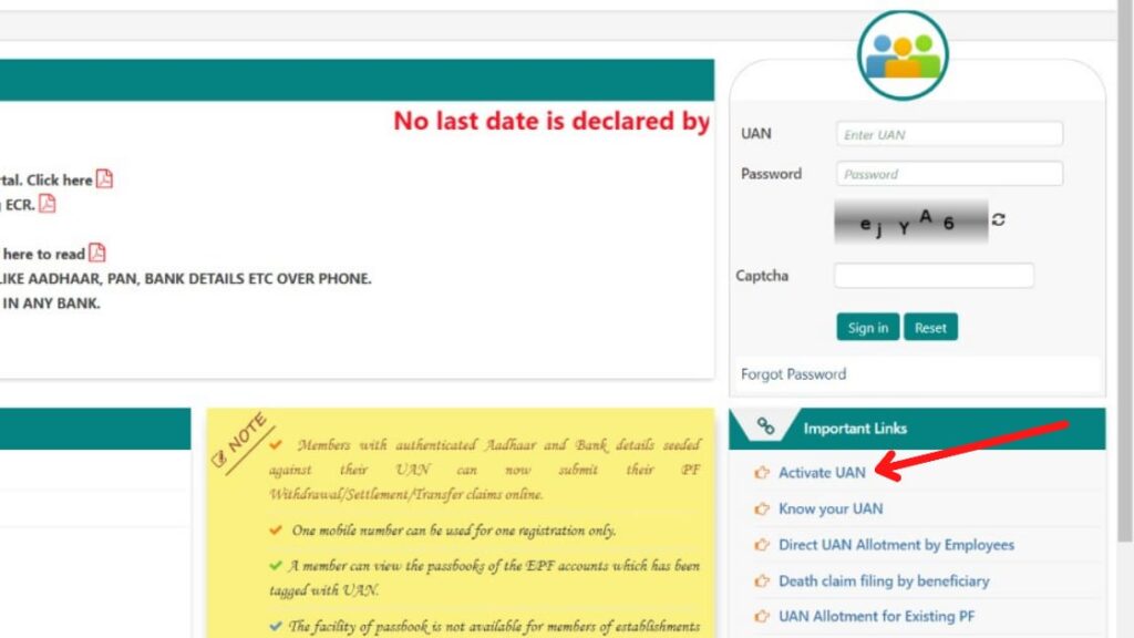 Activate UAN option on EPF portal