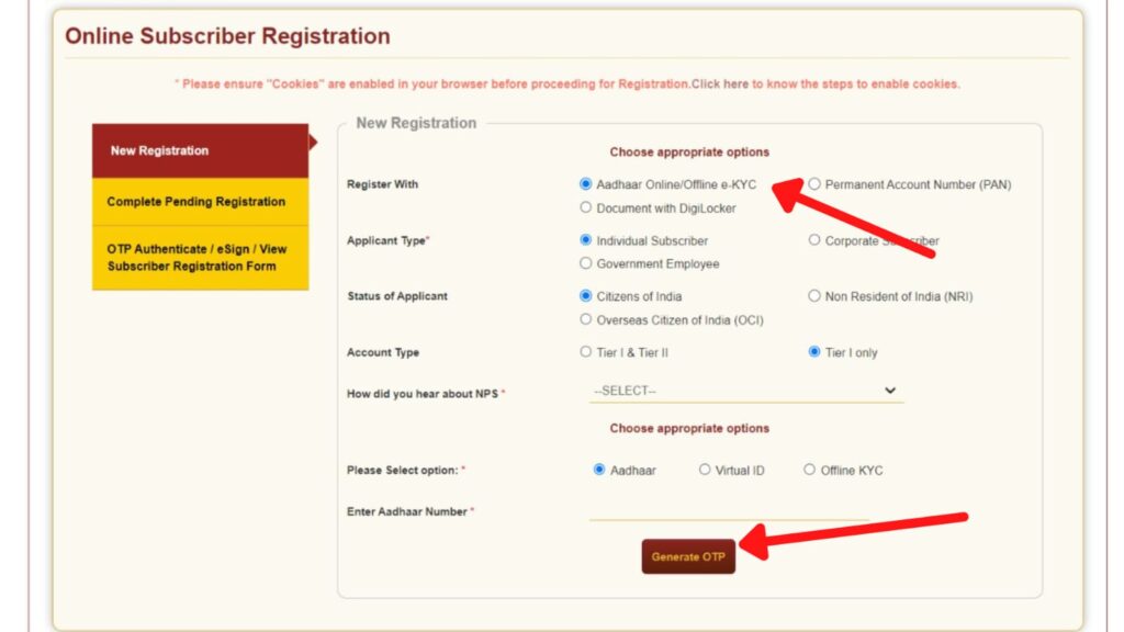 NPS registration form