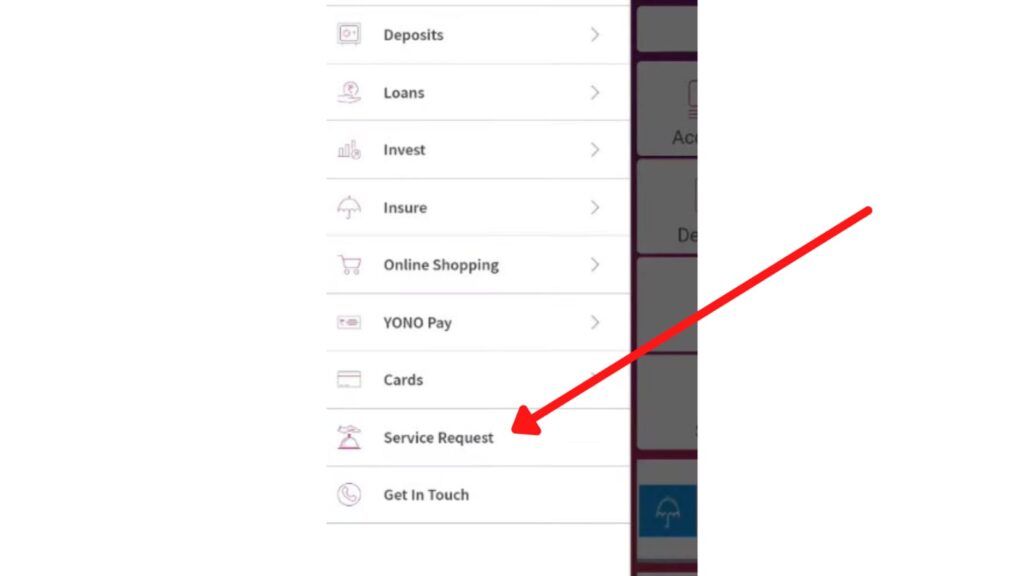 Service Request option on YONO