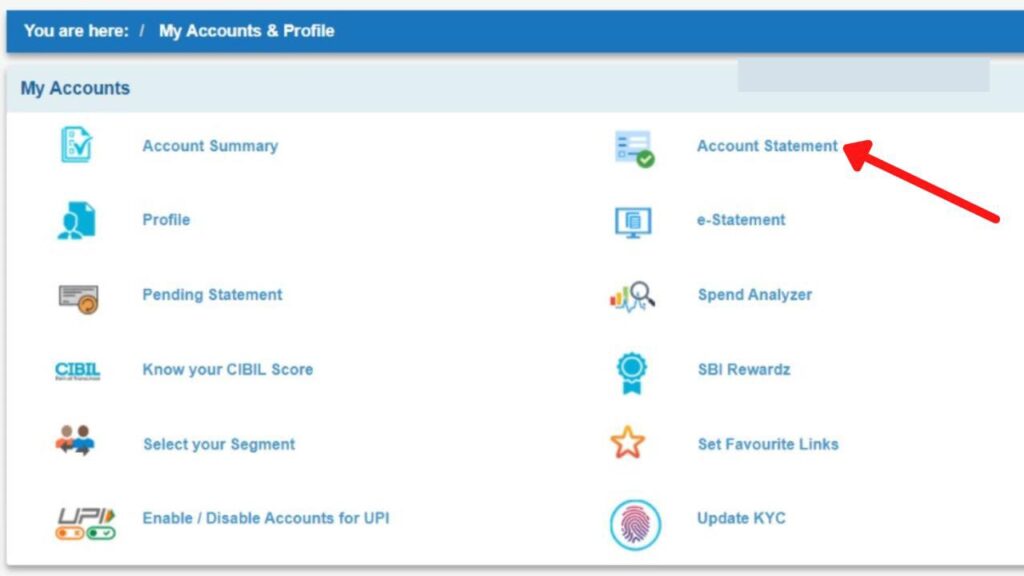 Account statement option in SBI Online