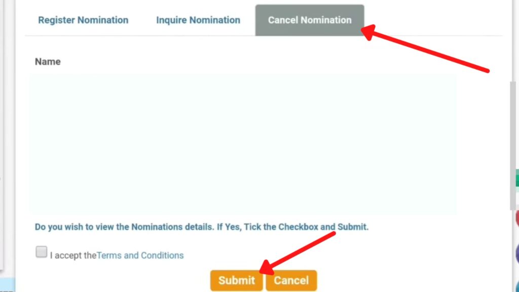Cancel account nomination page
