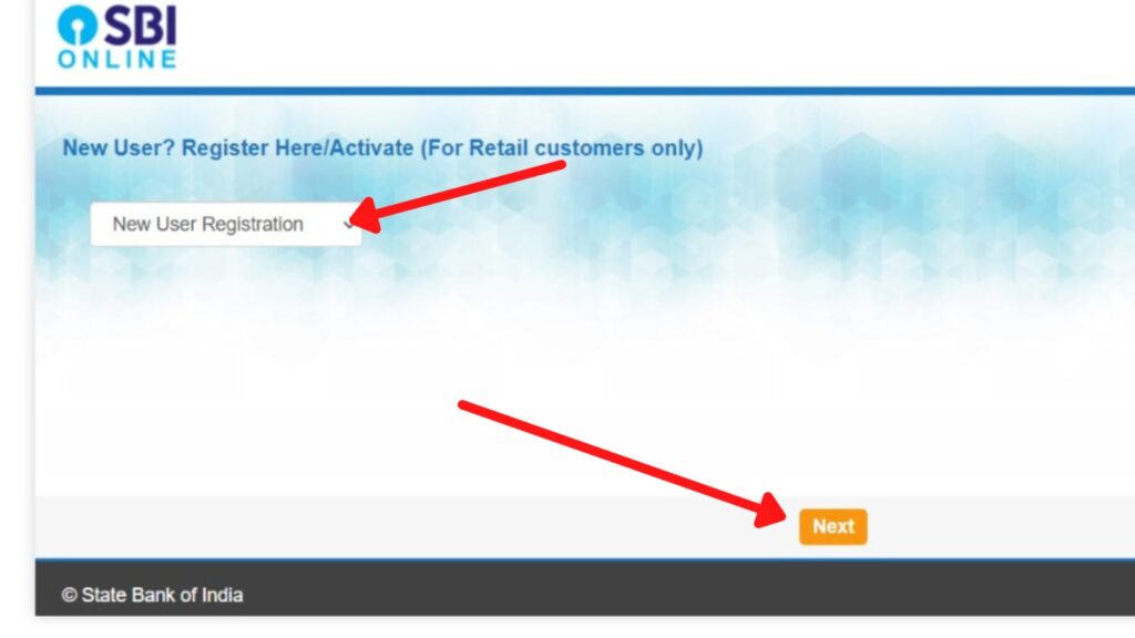 New User Registration option SBI Online
