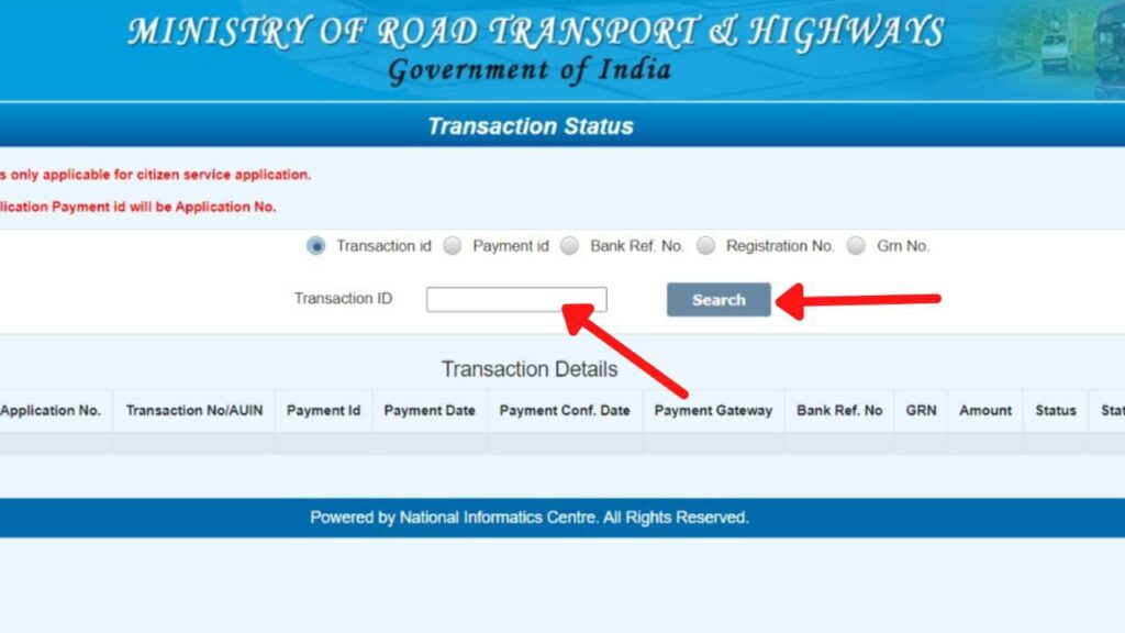 Payment Transaction Status page