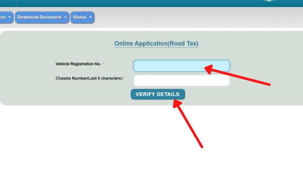 Road tax verify details page