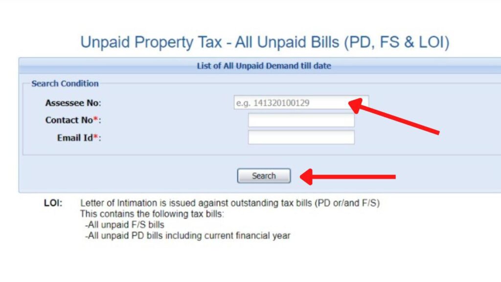 Unpaid property tax page