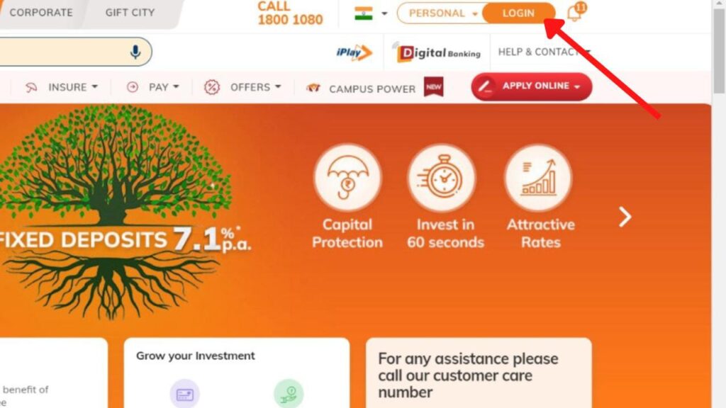 ICICI bank homepage