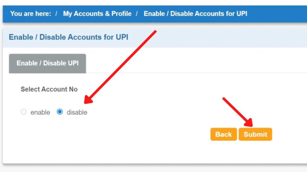 Disable or enable UPI page in SBI Online