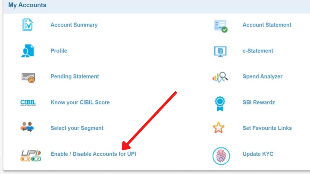 The Enable Disable Accounts for UPI option