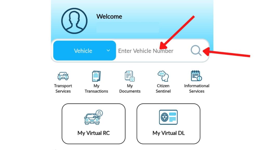 mParivahan vehicle search feature