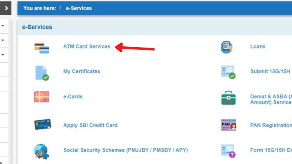 ATM Card Services option