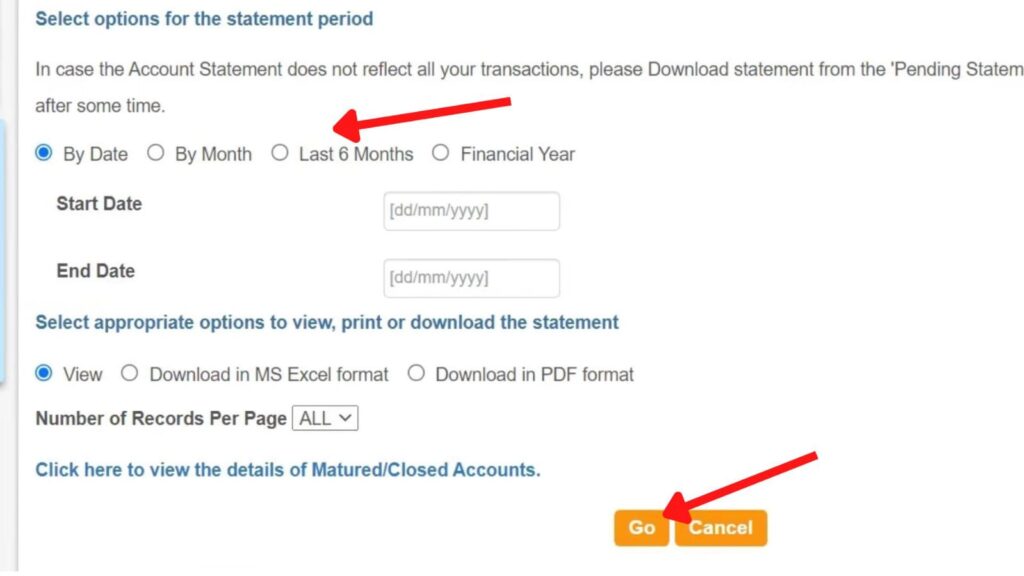 Loan account statement download page