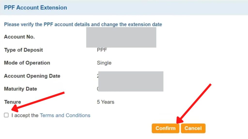 SBI PPF extension page