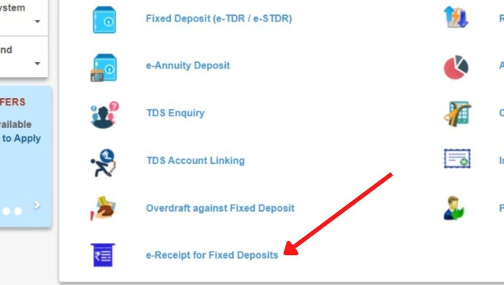 e Receipt for Fixed Deposits option