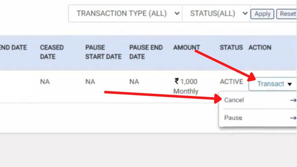 Cancel SIP option on HDFC Mutual Fund
