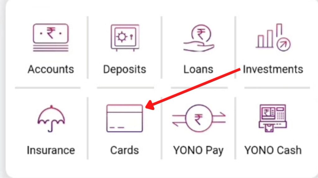 Cards option on Yono SBI