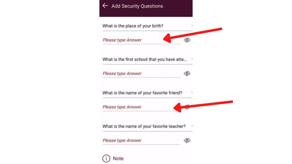 Security questions page on IPPB mobile app