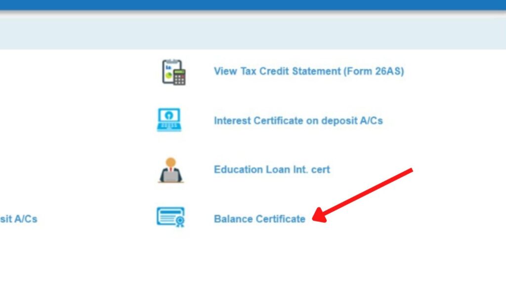 Balance certificate option on OnlineSBI