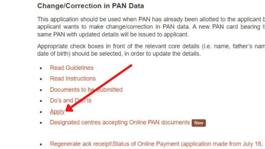 Apply option for PAN card correction