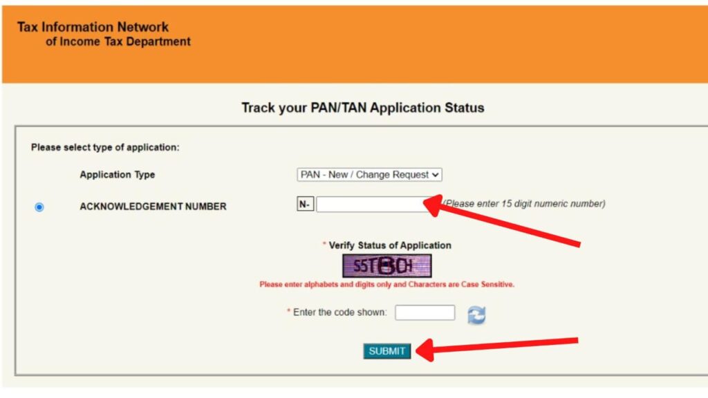 PAN application status check page