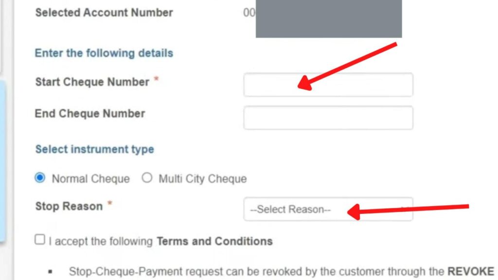 Stop cheque page on OnlineSBI
