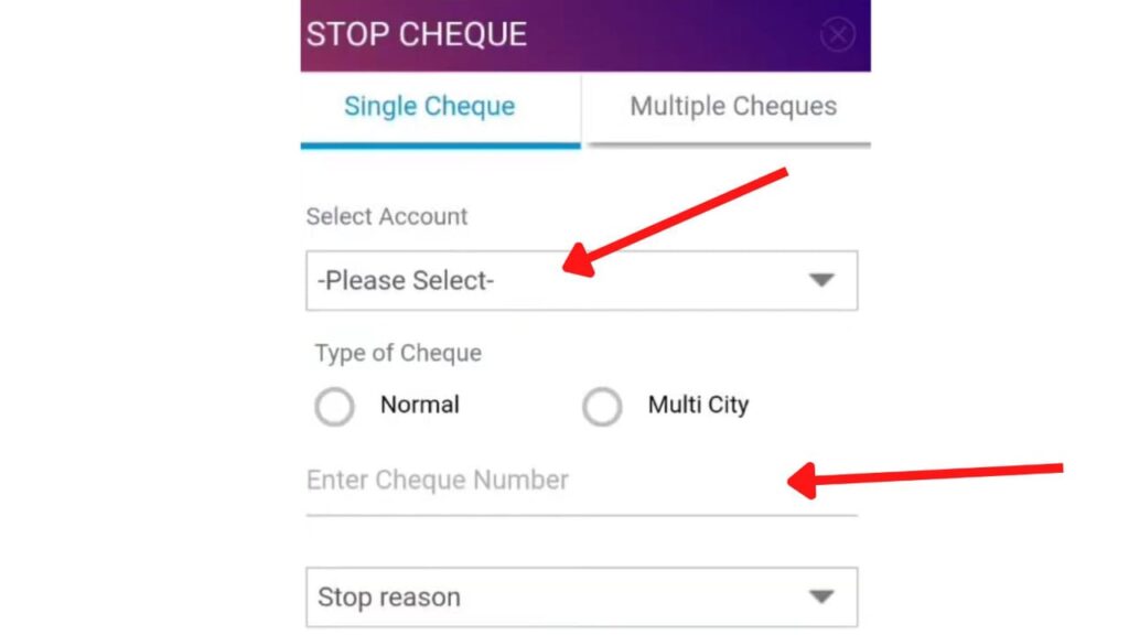 Stop cheque page on Yono SBI