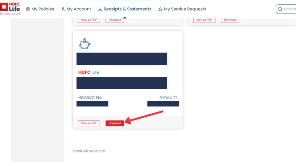 Download button on renewal receipts page